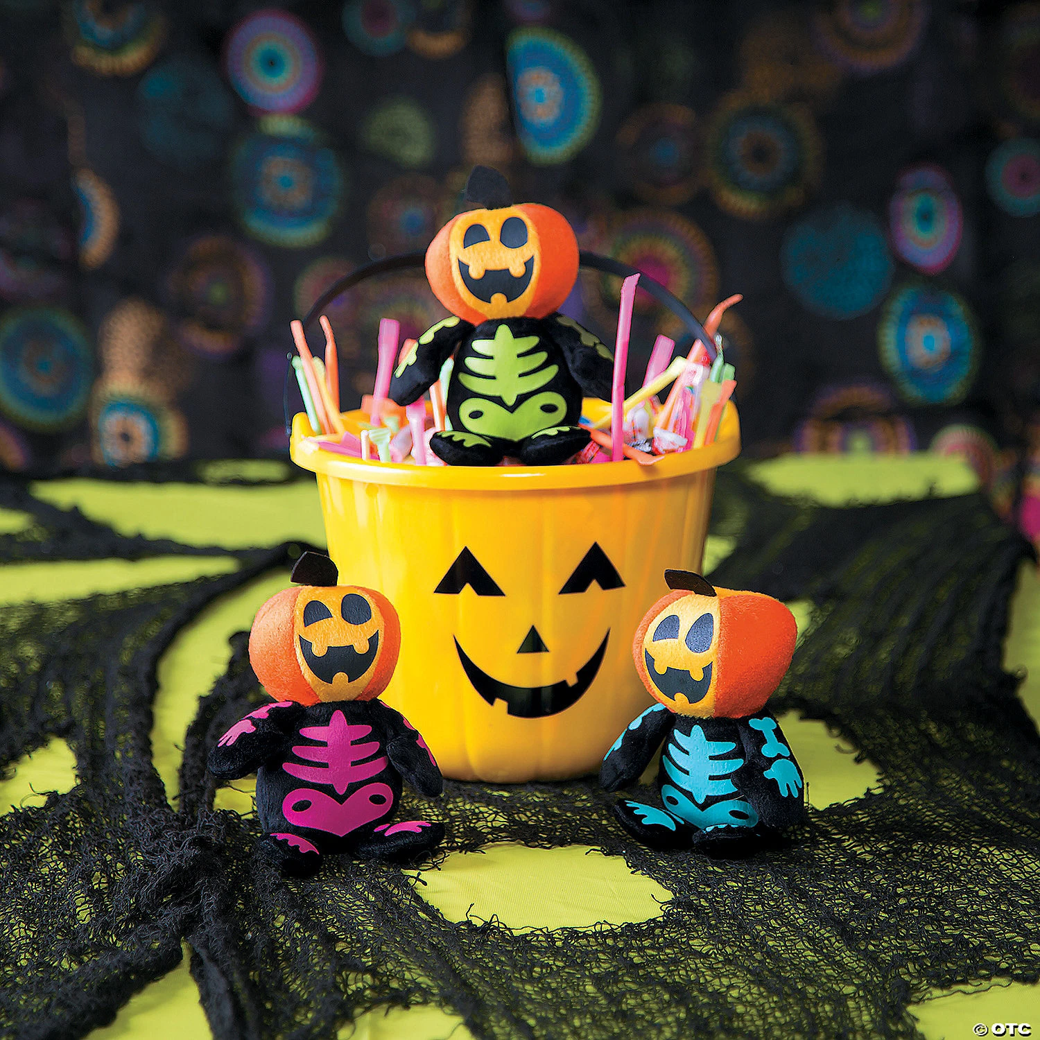 Halloween Spookadelic Stuffed Skeletons with Jack-O'-Lantern Head - 12 Pc. - Image 2