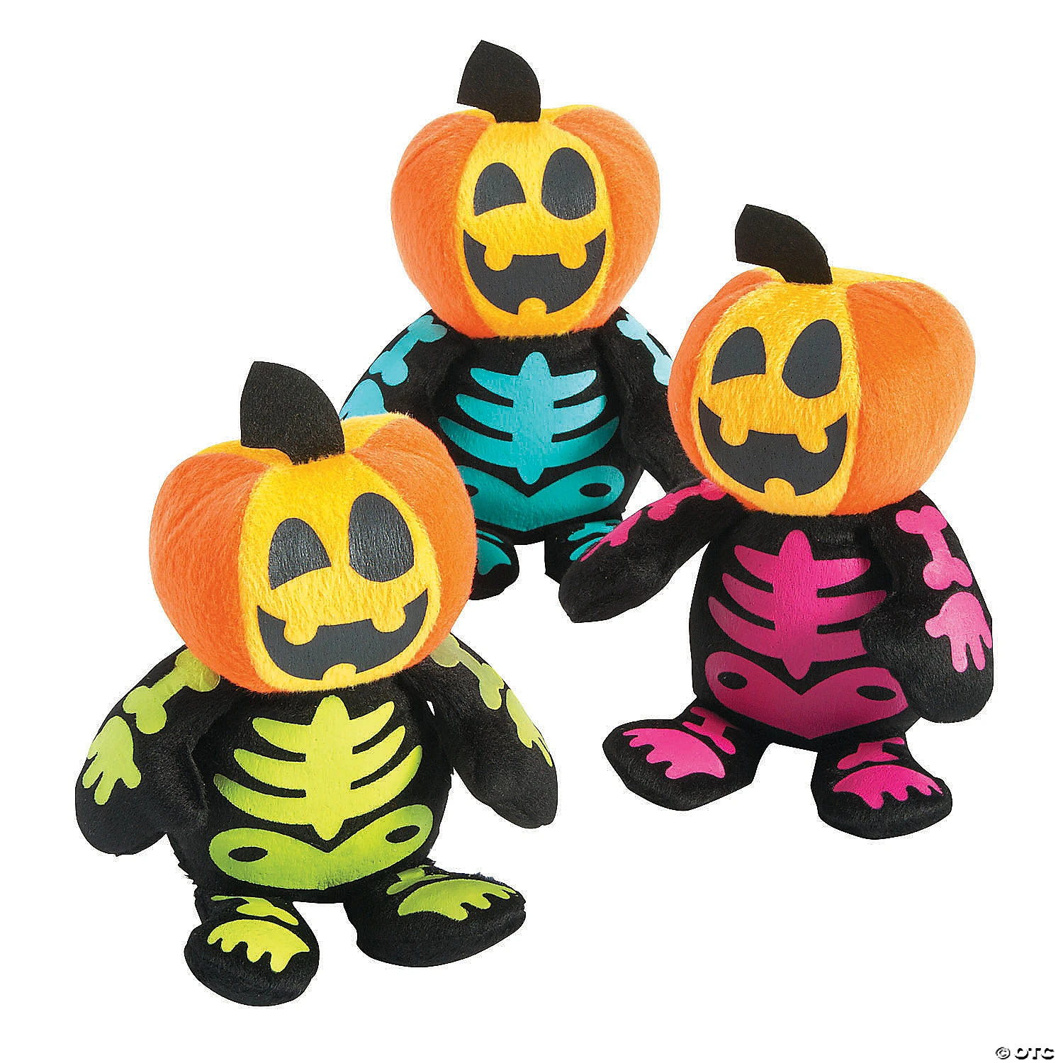 Halloween Spookadelic Stuffed Skeletons with Jack-O'-Lantern Head - 12 Pc.